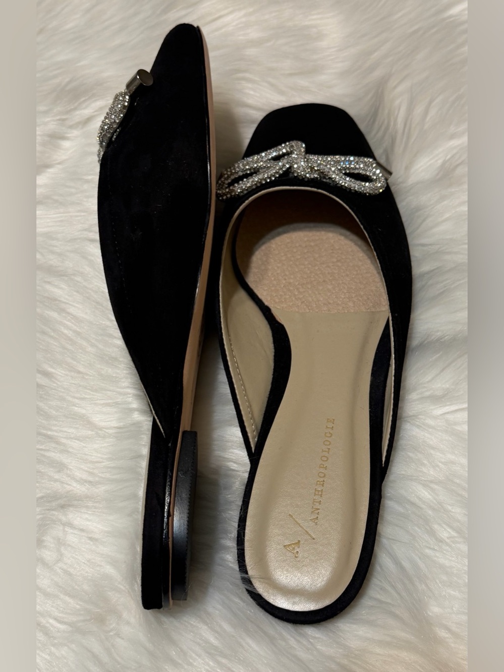 Anthropologie Guilhermina Ballet Black Slingback Flats with Crystal Bow - Picture 7 of 9